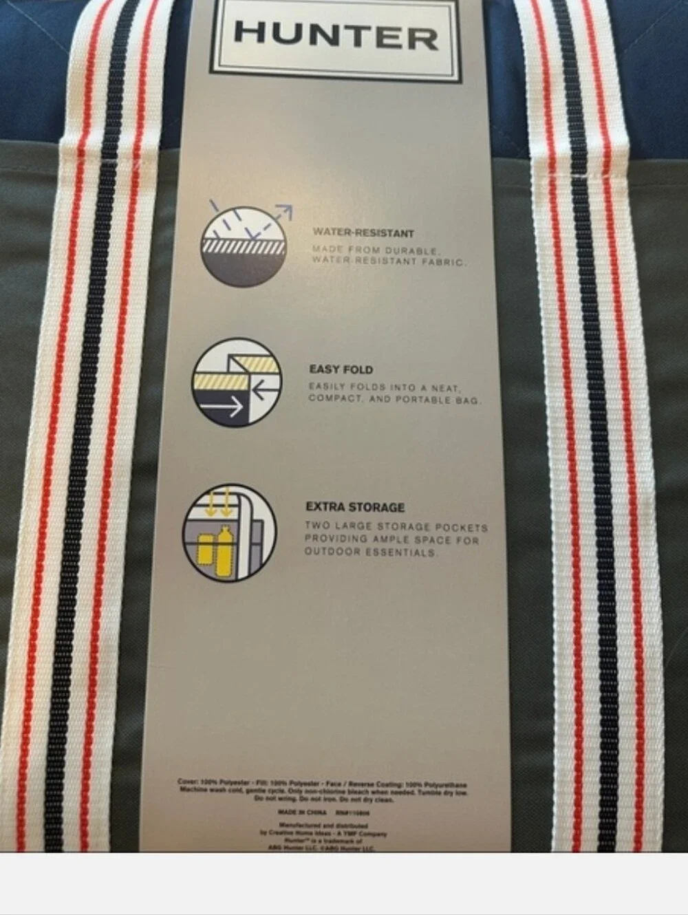 Hunter Outdoor Blanket Tote With Carry Straps Navy/Olive & Cream Straps 60X70